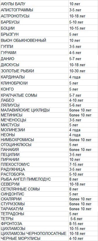 продолжительности жизни рыб продолжительности жизни рыб